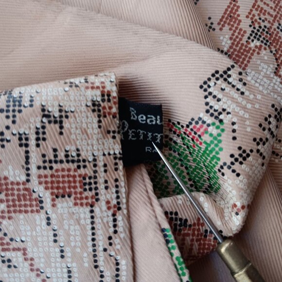 Vintage Men's Scarf 1940's Rayon Fringed Beau Brummel Petit Point Stag Deer 52" - Picture 11 of 12